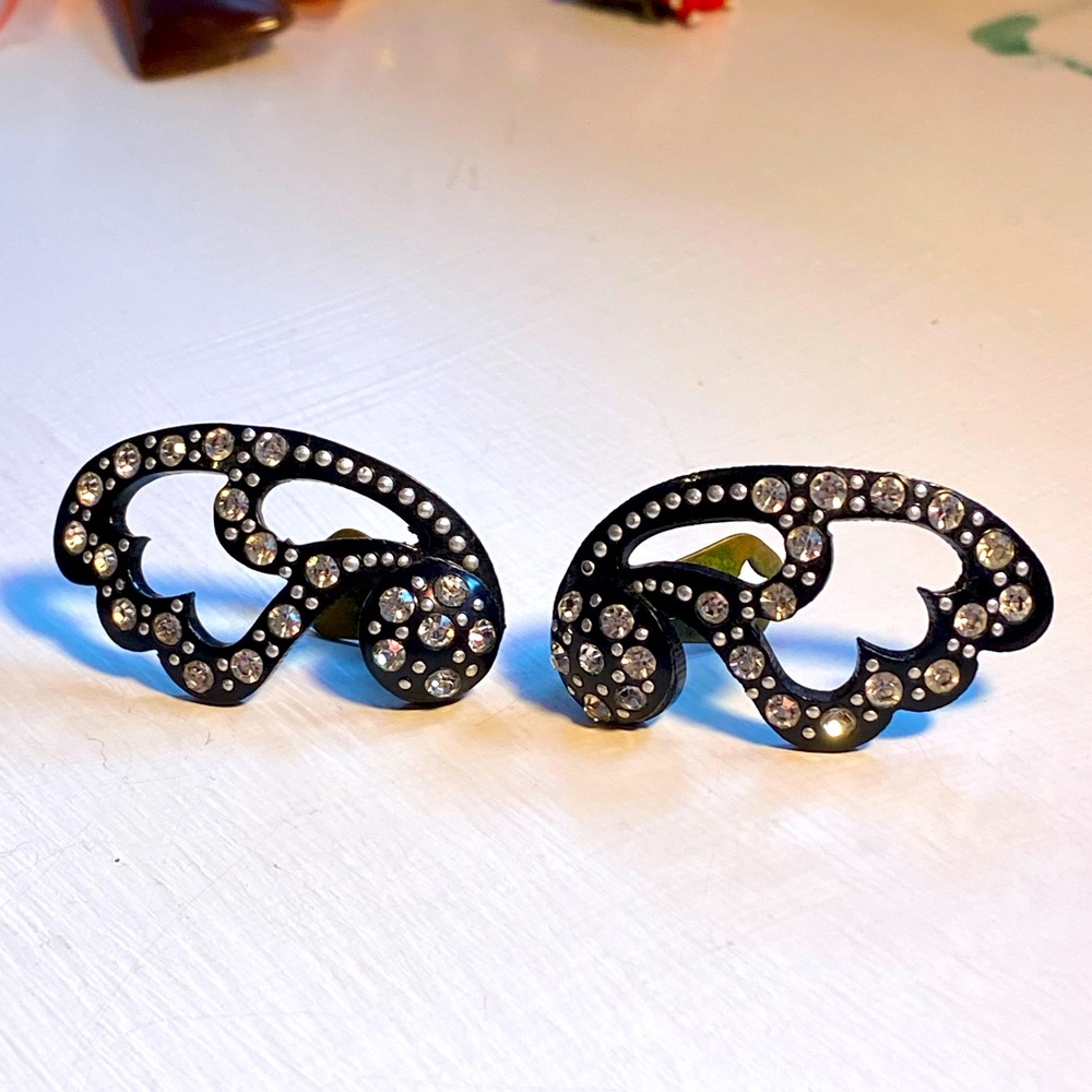 Vintage clip on earrings, thermoplastic with ABS rhinestones. Beautiful